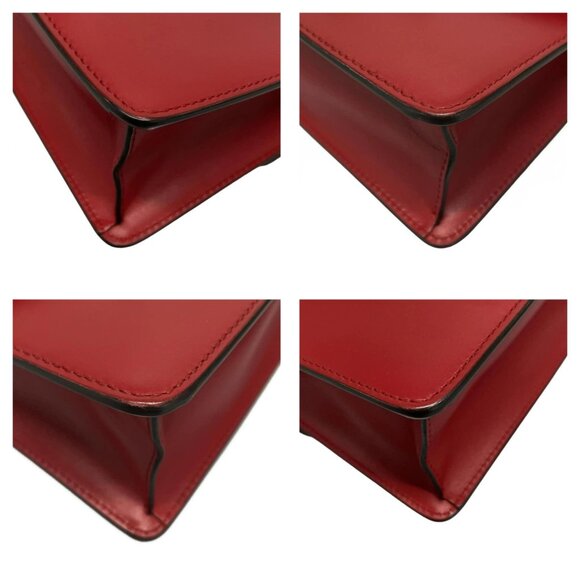 Authentic GUCCI Sylvie Mini Red Navy Leather Shoulder Bag br492-120725 - Picture 9 of 16